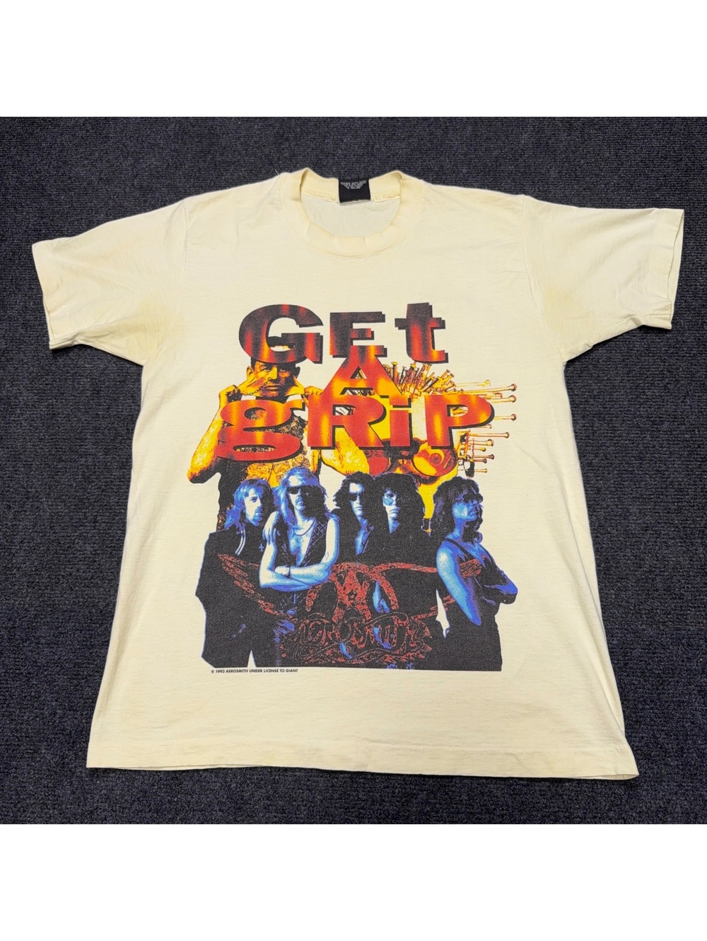 Vintage giant Aerosmith Get a Grip Band T-Shirt Men L Cream Graphic
